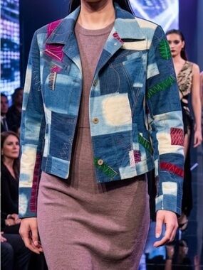 Luxury Ralph Lauren collection Patchwork Denim Jacket with Multicolor Stitching